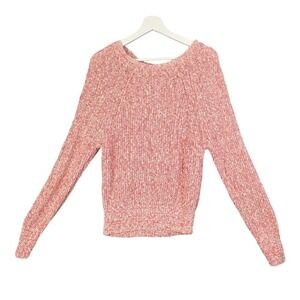 Free People Womens Coastal Linen Cotton Electric City Sweater S Pink Marled Knit
